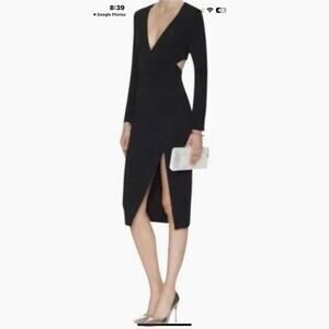 Nicholas The Brand Cut Out Bandage Deep V Slit Little Black Midi Dress EUC 4